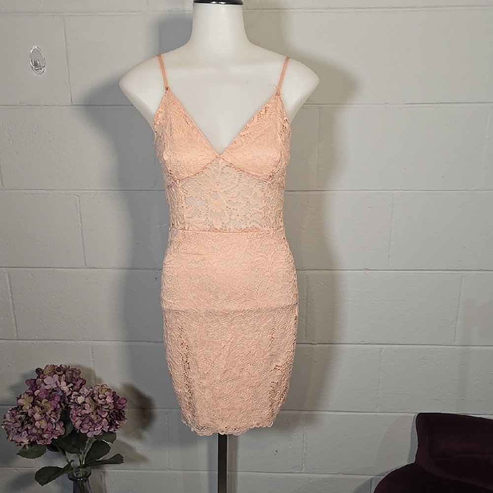 Peach Lace Spaghetti Strap Dress
